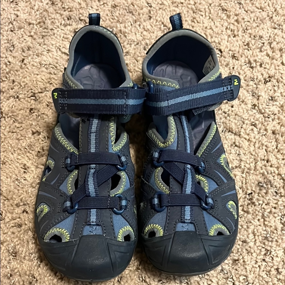 Kids Blue and Green Merrell Hydro Sandals